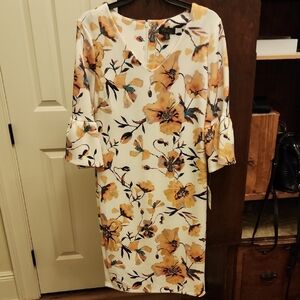Thalia Sodi Floral Long Sleeve Dress in White and Orange